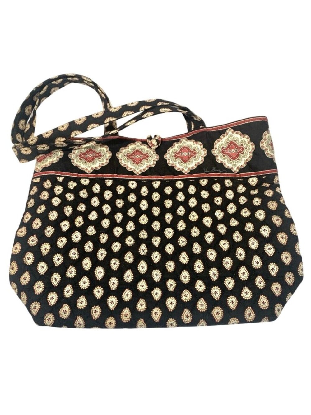 VERA BRADLEY Tote Shoulder Bag Classic Black Red Paisley Double Straps Retired